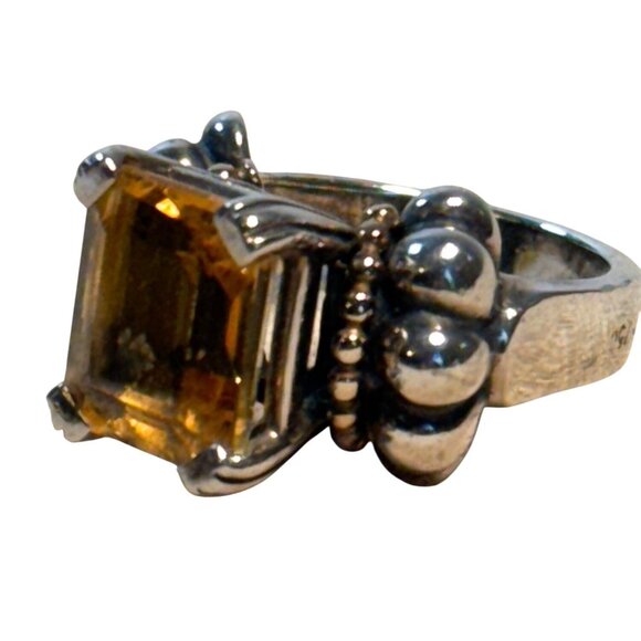 Jewelry - Vintage LAGOS CAVIAR Sterling Silver & 18K Gold Emerald Cut CITRINE Ring 6.75